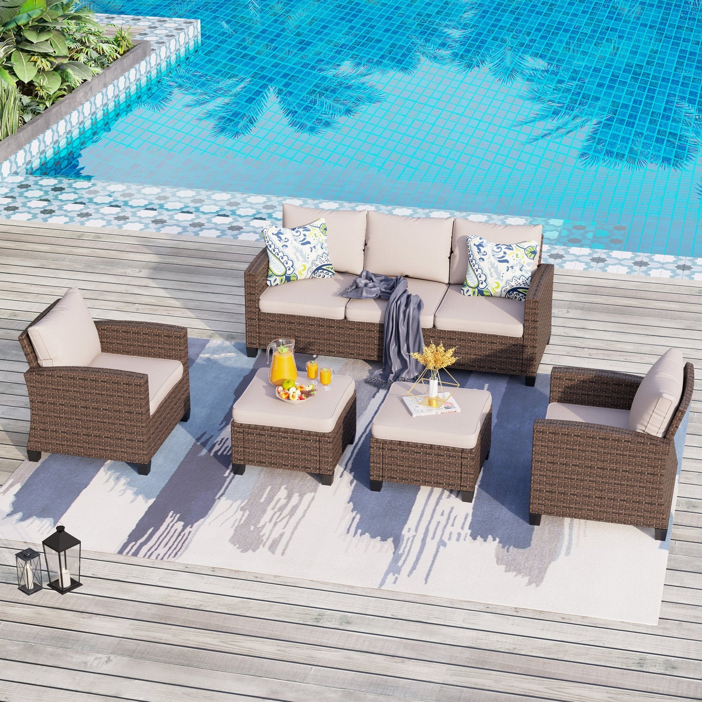 Divano componibile da esterno in vimini e rattan, 5/9 posti, set da conversazione di grandi dimensioni