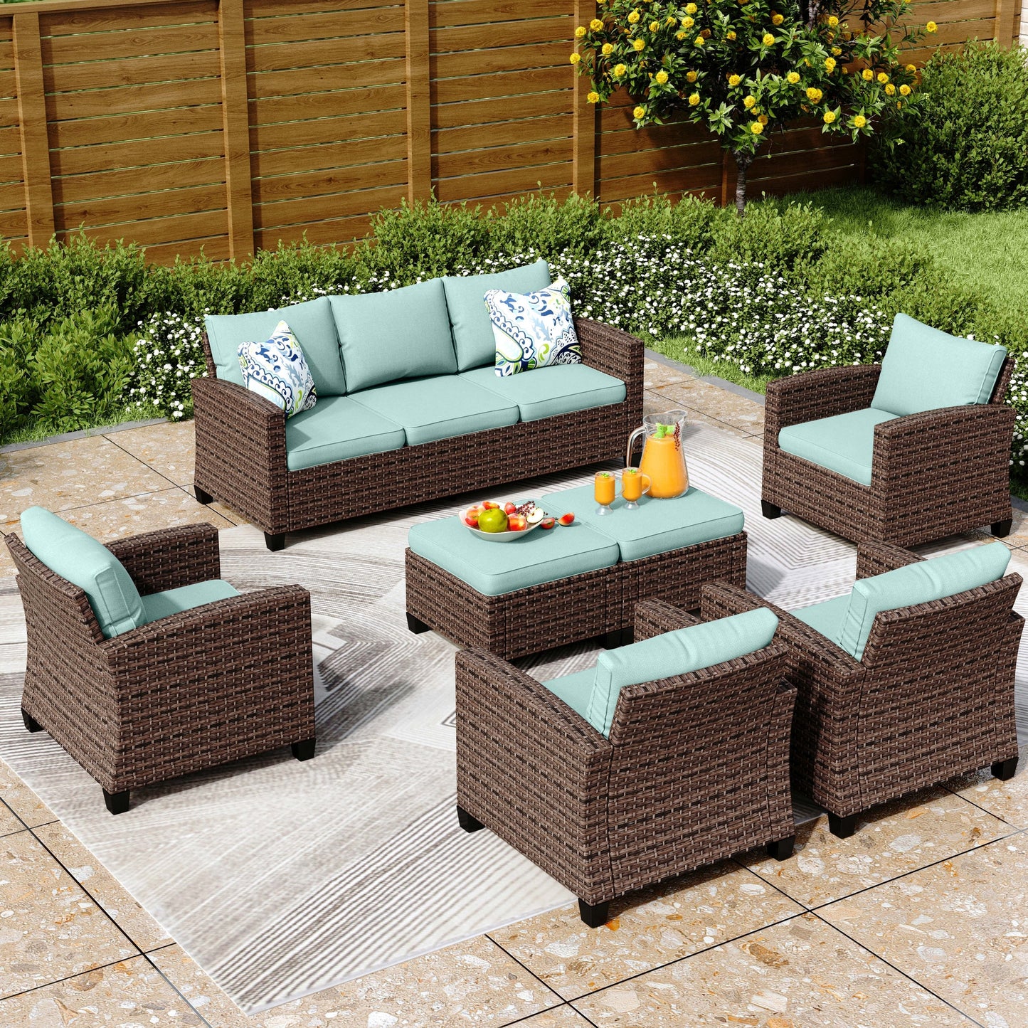 Divano componibile da esterno in vimini e rattan, 5/9 posti, set da conversazione di grandi dimensioni