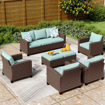 Divano componibile da esterno in vimini e rattan, 5/9 posti, set da conversazione di grandi dimensioni