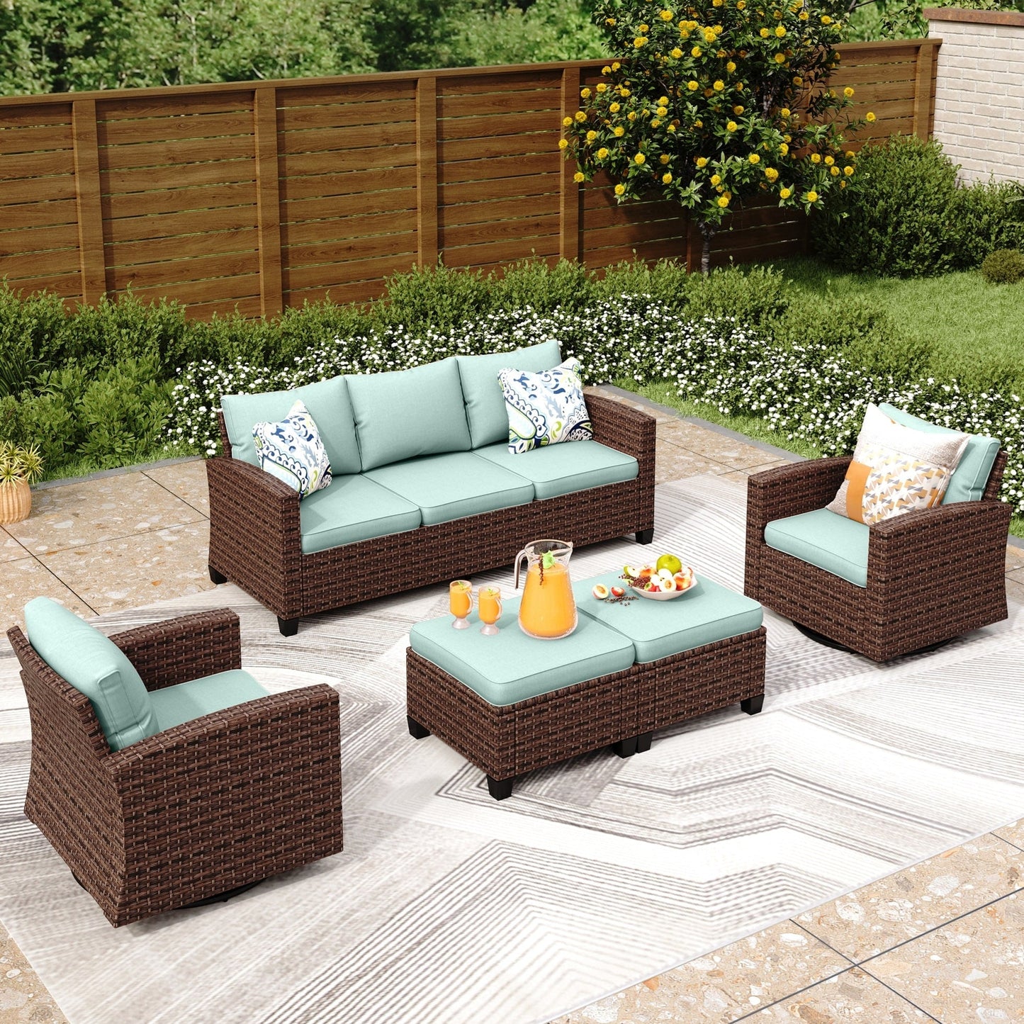 Divano componibile da esterno in vimini e rattan, 5/9 posti, set da conversazione di grandi dimensioni