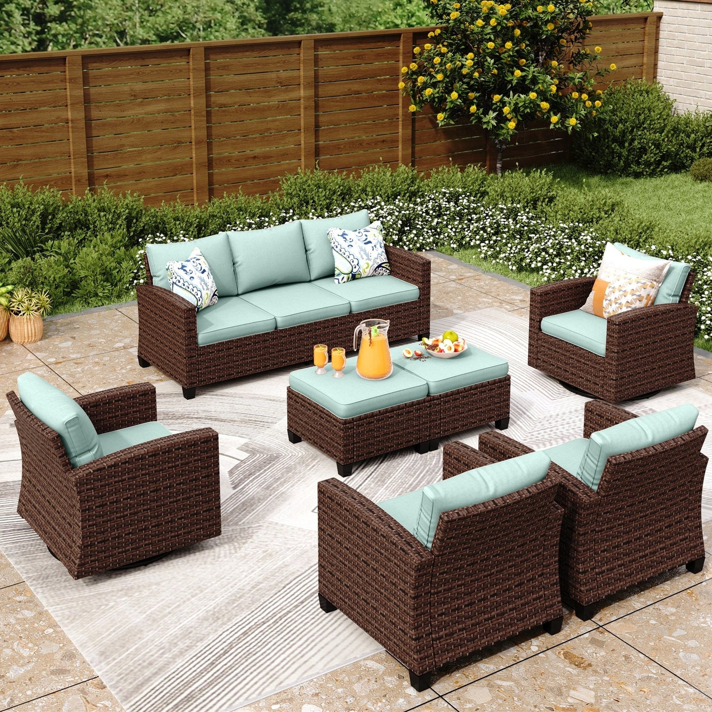 Divano componibile da esterno in vimini e rattan, 5/9 posti, set da conversazione di grandi dimensioni