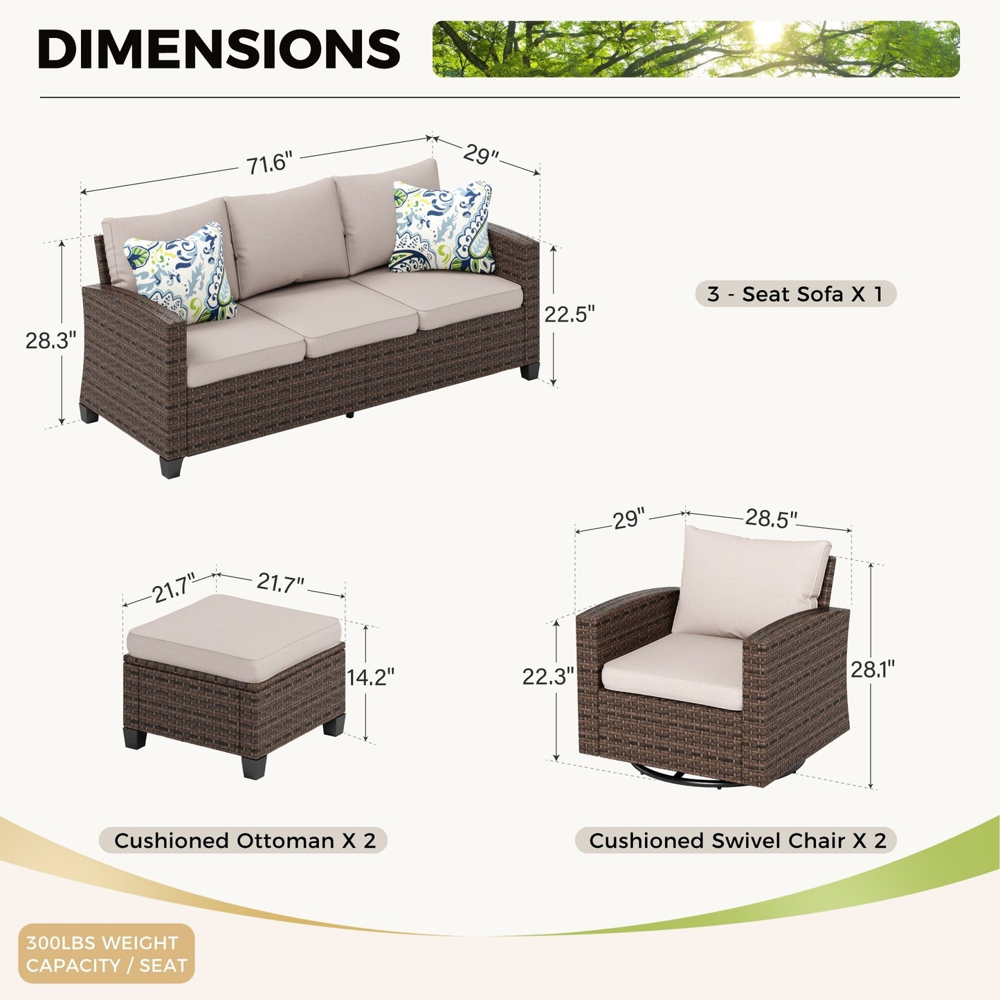 Divano componibile da esterno in vimini e rattan, 5/9 posti, set da conversazione di grandi dimensioni