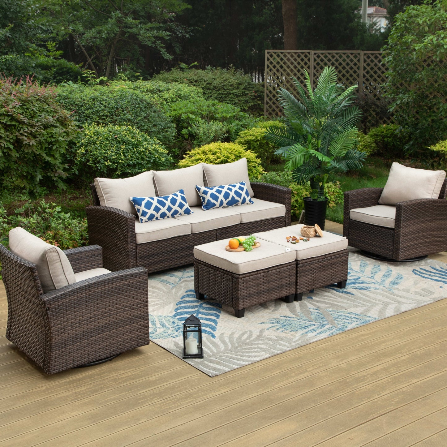 Divano componibile da esterno in vimini e rattan, 5/9 posti, set da conversazione di grandi dimensioni