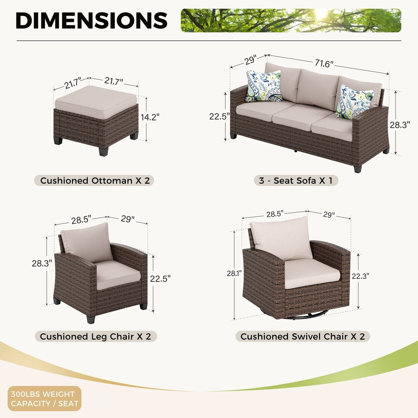 Divano componibile da esterno in vimini e rattan, 5/9 posti, set da conversazione di grandi dimensioni