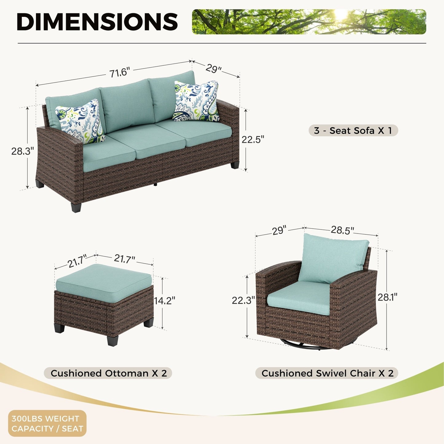 Divano componibile da esterno in vimini e rattan, 5/9 posti, set da conversazione di grandi dimensioni