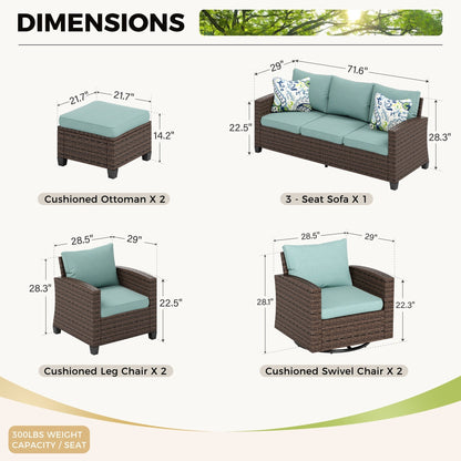 Divano componibile da esterno in vimini e rattan, 5/9 posti, set da conversazione di grandi dimensioni