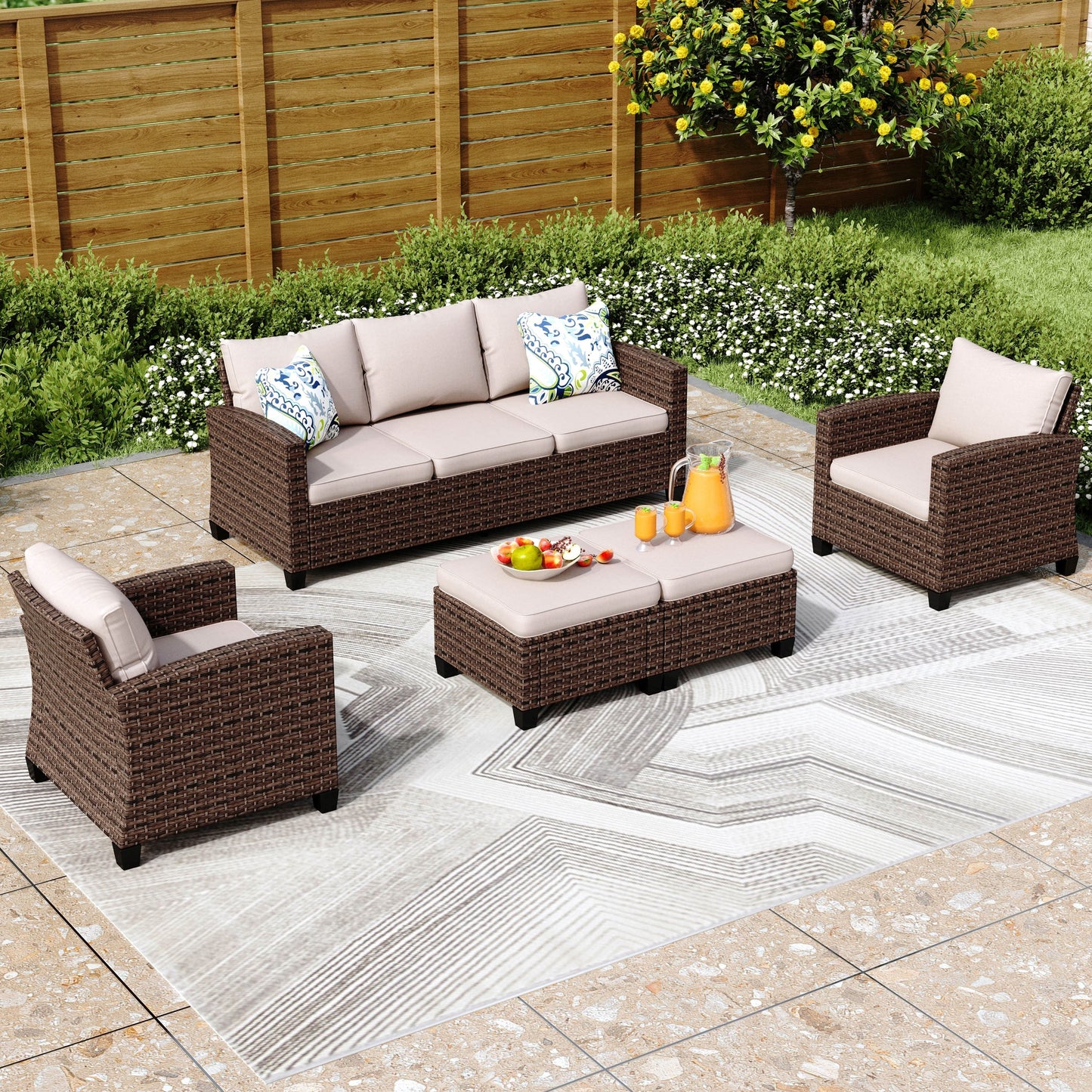 Divano componibile da esterno in vimini e rattan, 5/9 posti, set da conversazione di grandi dimensioni