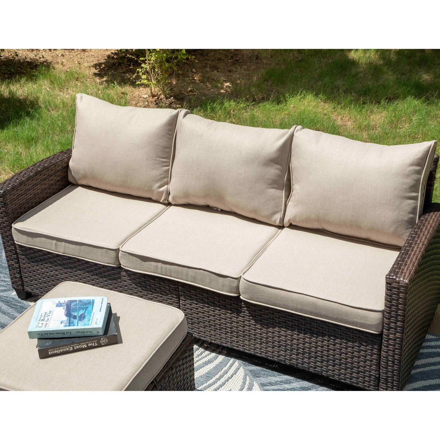 Divano componibile da esterno in vimini e rattan, 5/9 posti, set da conversazione di grandi dimensioni