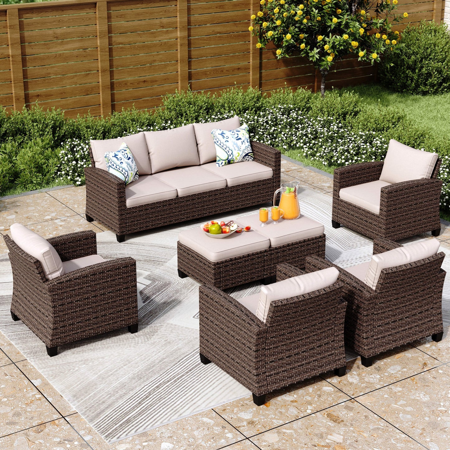 Divano componibile da esterno in vimini e rattan, 5/9 posti, set da conversazione di grandi dimensioni