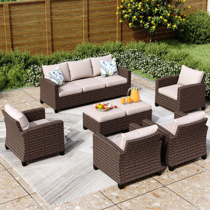 Divano componibile da esterno in vimini e rattan, 5/9 posti, set da conversazione di grandi dimensioni