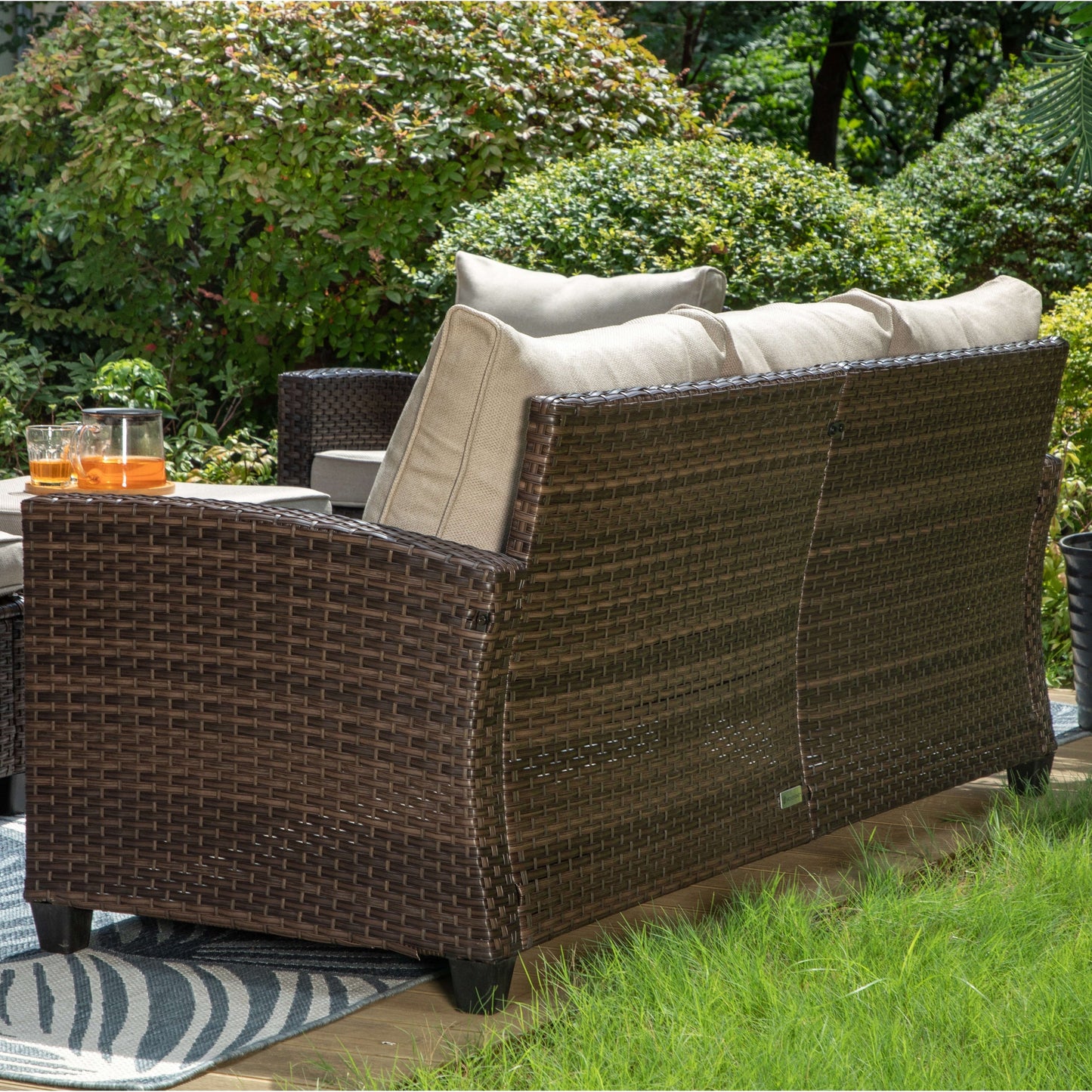 Divano componibile da esterno in vimini e rattan, 5/9 posti, set da conversazione di grandi dimensioni