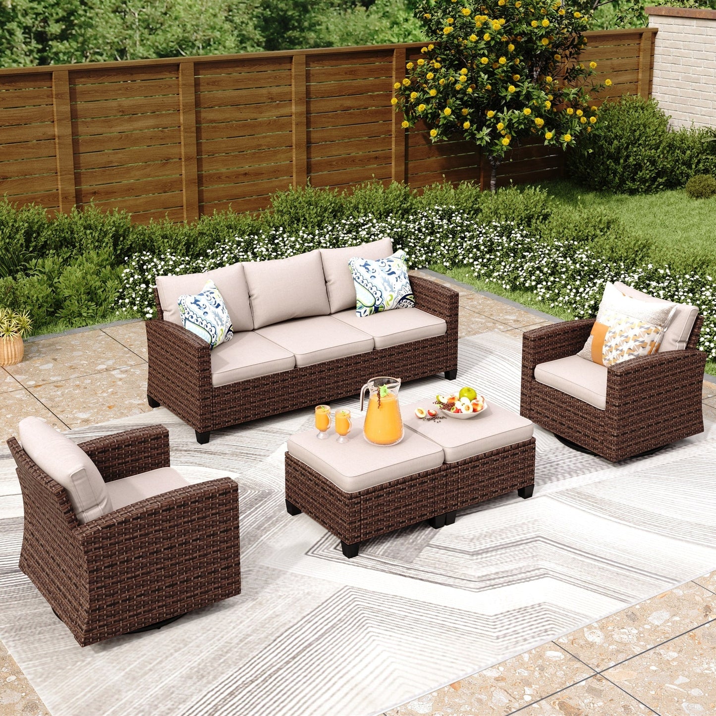 Divano componibile da esterno in vimini e rattan, 5/9 posti, set da conversazione di grandi dimensioni