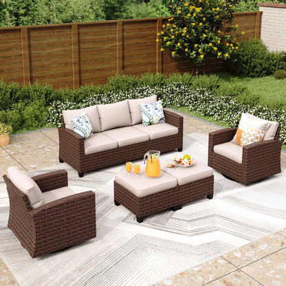 Divano componibile da esterno in vimini e rattan, 5/9 posti, set da conversazione di grandi dimensioni