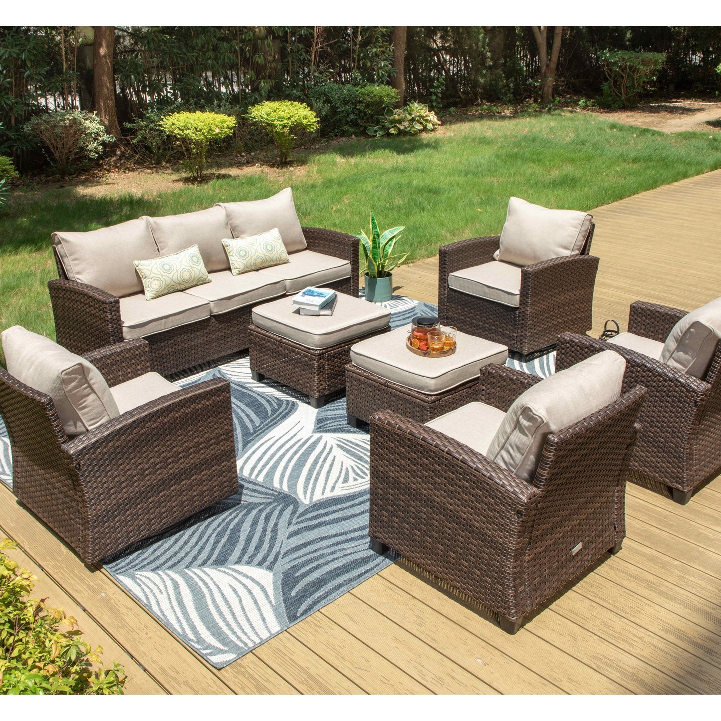 Divano componibile da esterno in vimini e rattan, 5/9 posti, set da conversazione di grandi dimensioni