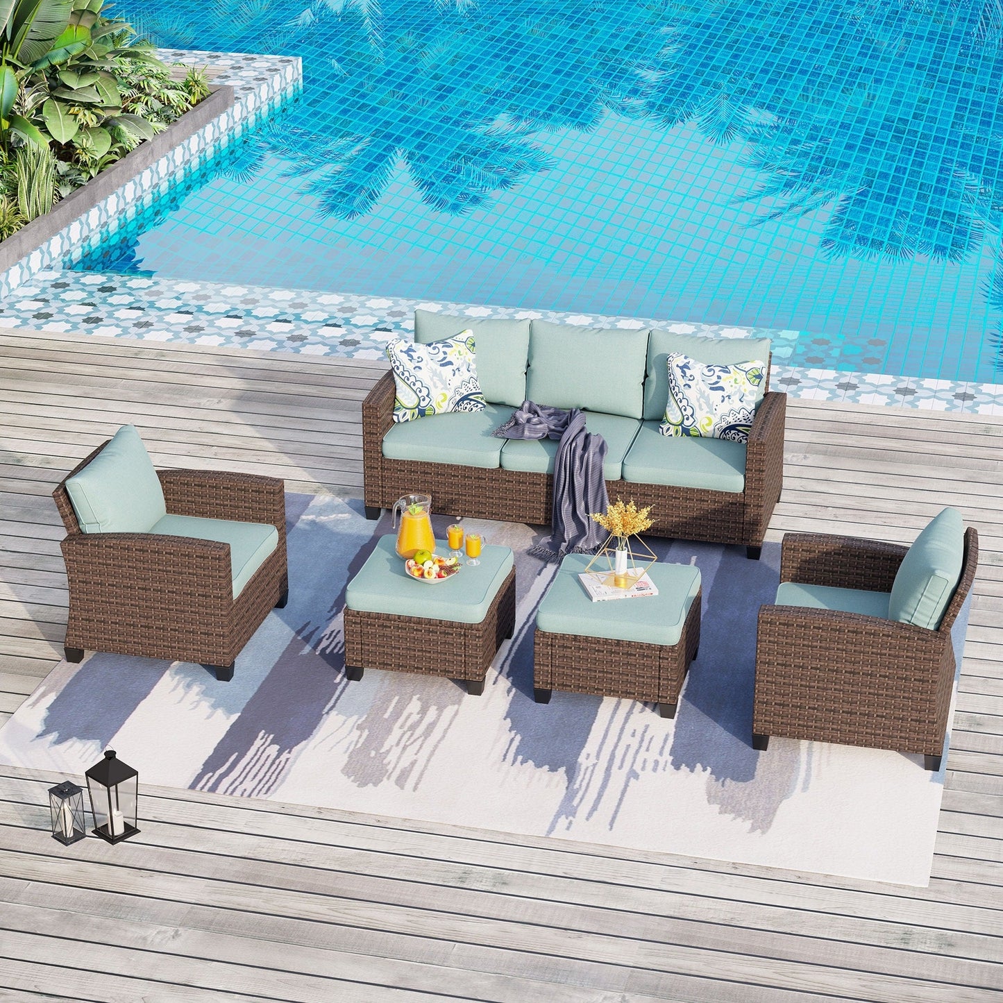 Divano componibile da esterno in vimini e rattan, 5/9 posti, set da conversazione di grandi dimensioni