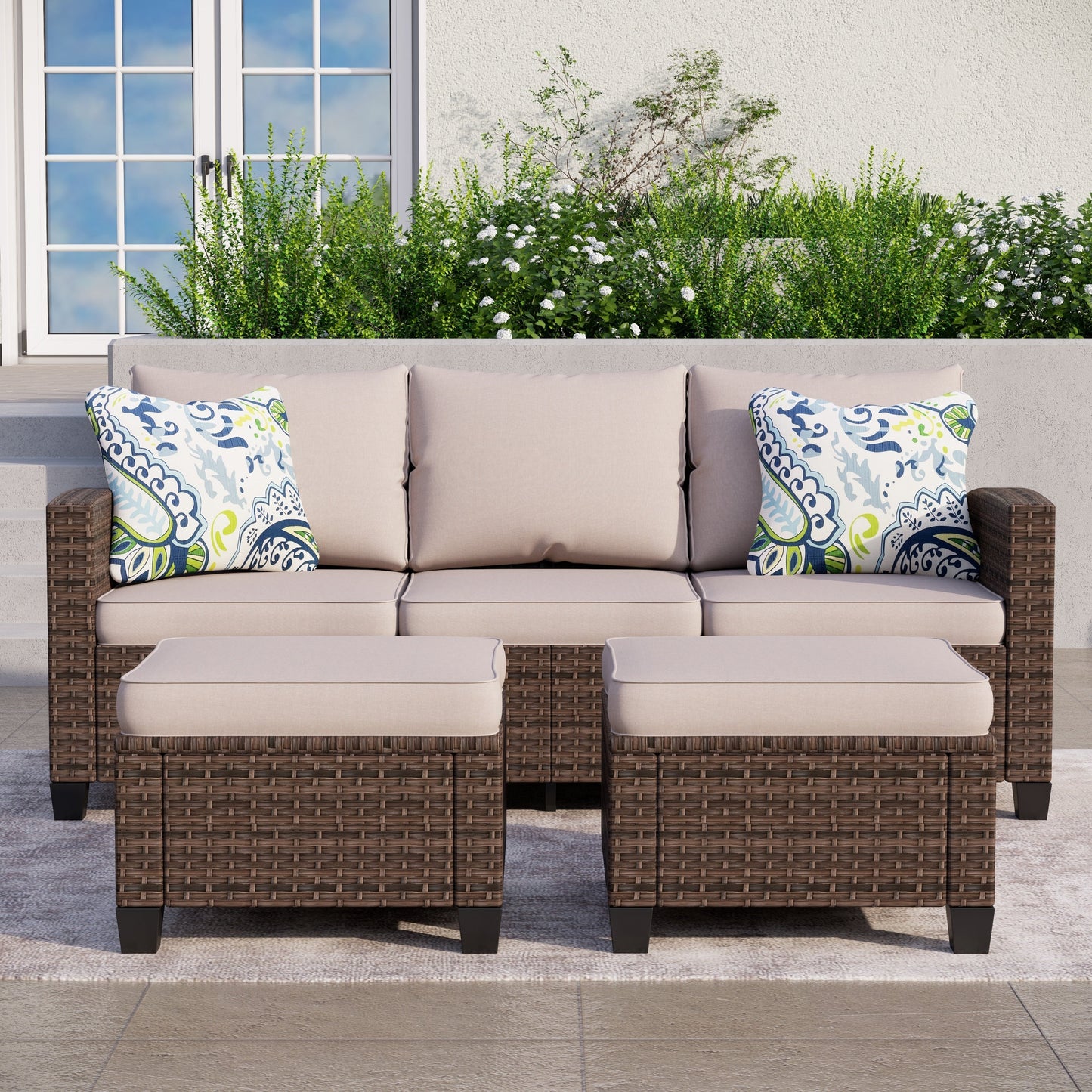 Divano componibile da esterno in vimini e rattan, 5/9 posti, set da conversazione di grandi dimensioni