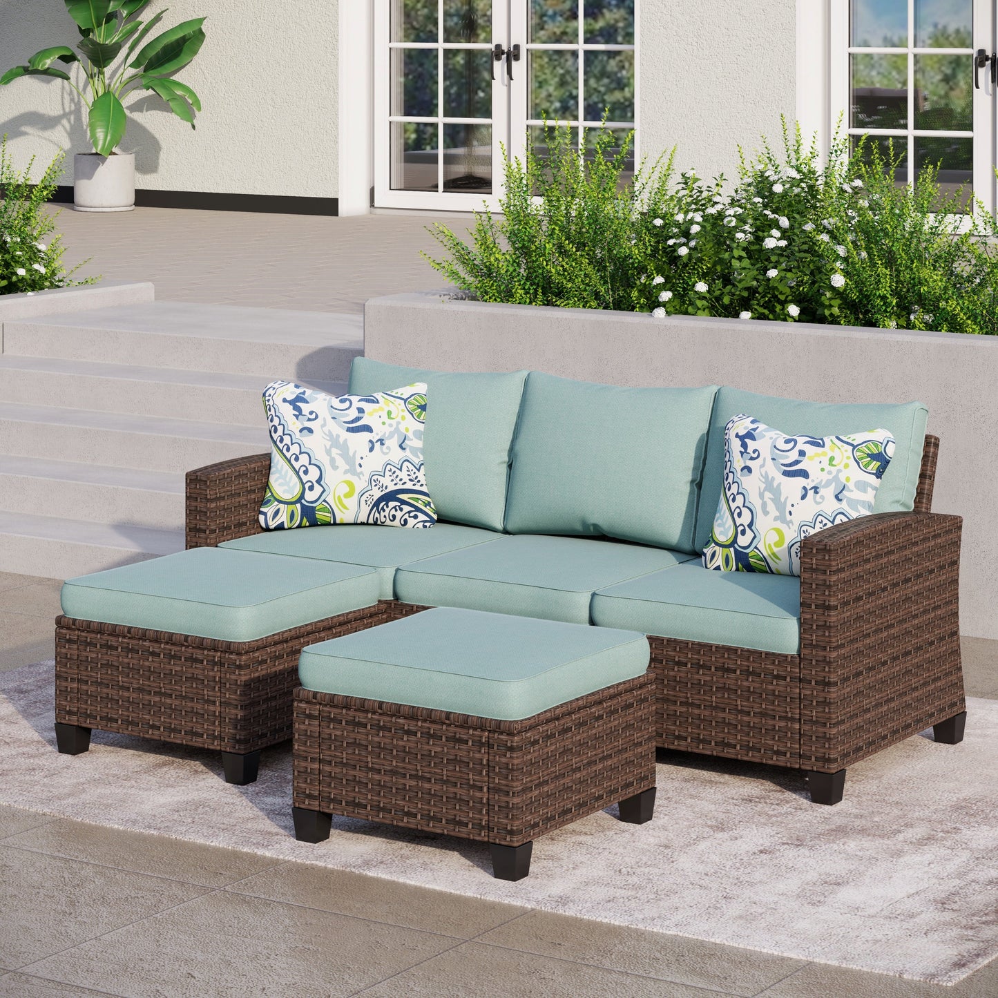 Divano componibile da esterno in vimini e rattan, 5/9 posti, set da conversazione di grandi dimensioni