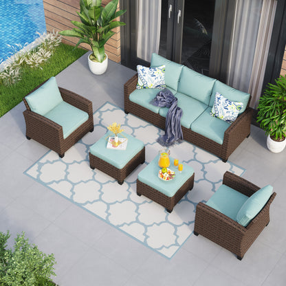 Divano componibile da esterno in vimini e rattan, 5/9 posti, set da conversazione di grandi dimensioni