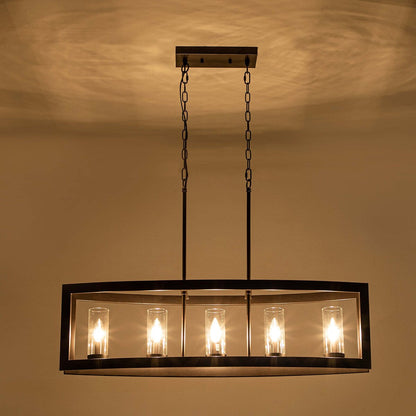 Lampadario rettangolare vintage in vetro a 5 luci, in stile industriale moderno di metà secolo, per isola da cucina