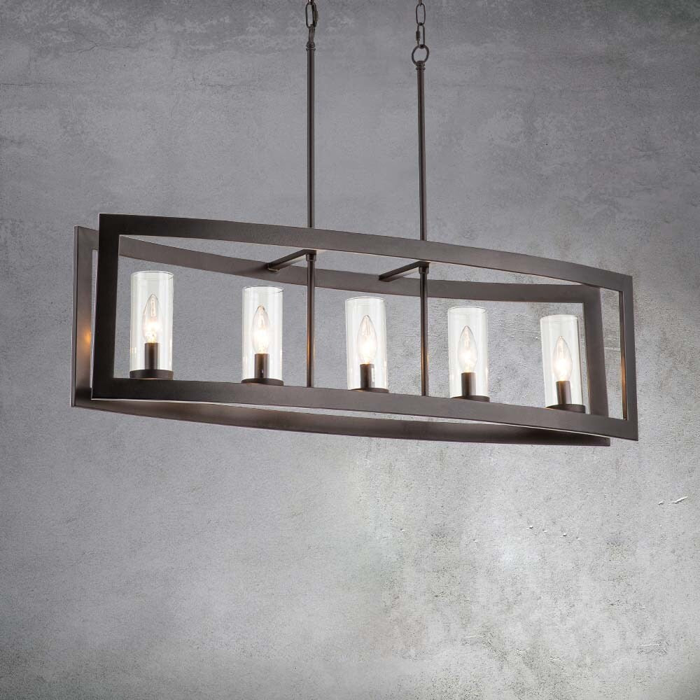 Lampadario rettangolare vintage in vetro a 5 luci, in stile industriale moderno di metà secolo, per isola da cucina