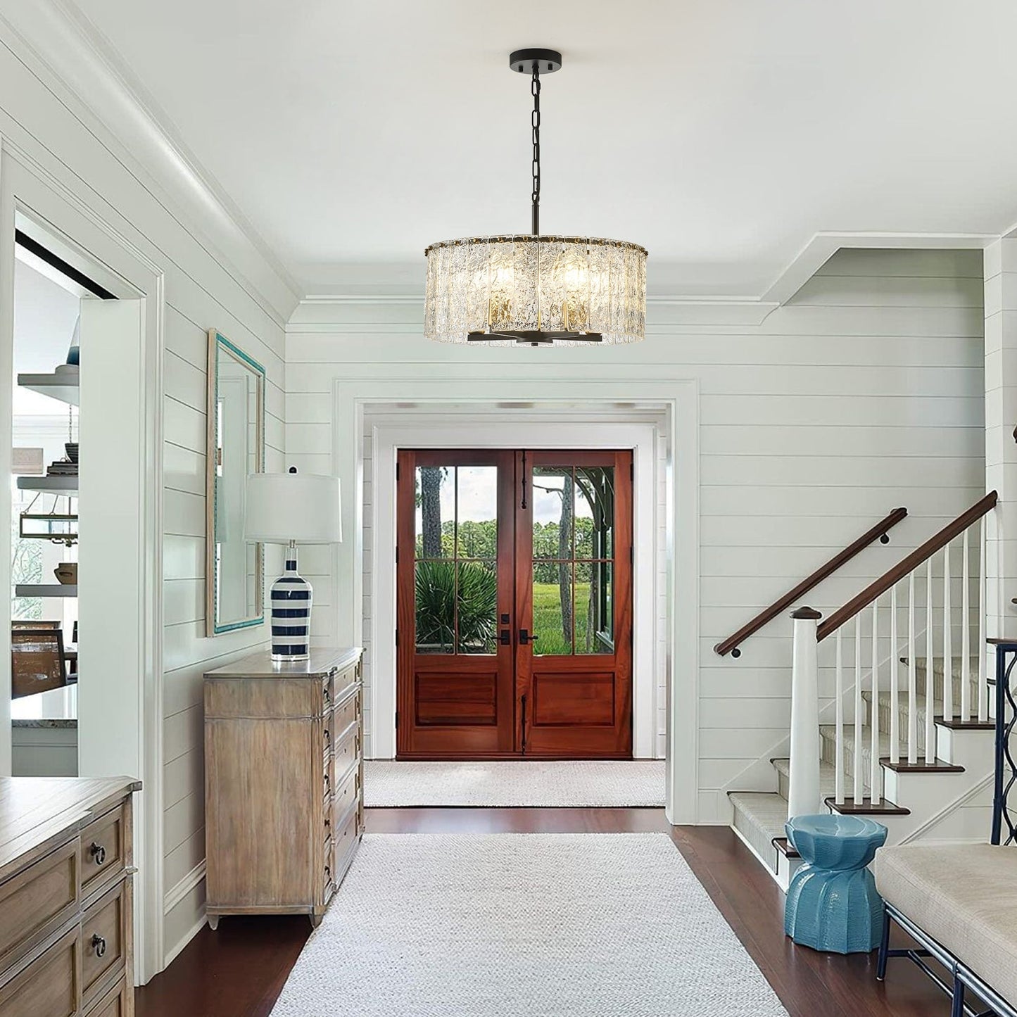 Lampadario moderno a tamburo rotondo a 5 luci, lampadario classico semi-incassato, lampada a sospensione per isola cucina e sala da pranzo