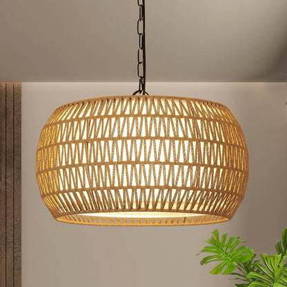 Lampadario in stile fattoria in rattan a 5 luci