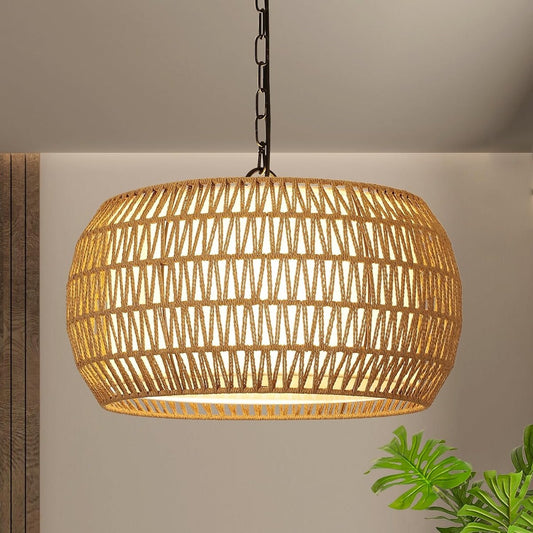 Lampadario in stile fattoria in rattan a 5 luci
