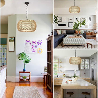 Lampadario in stile fattoria in rattan a 5 luci