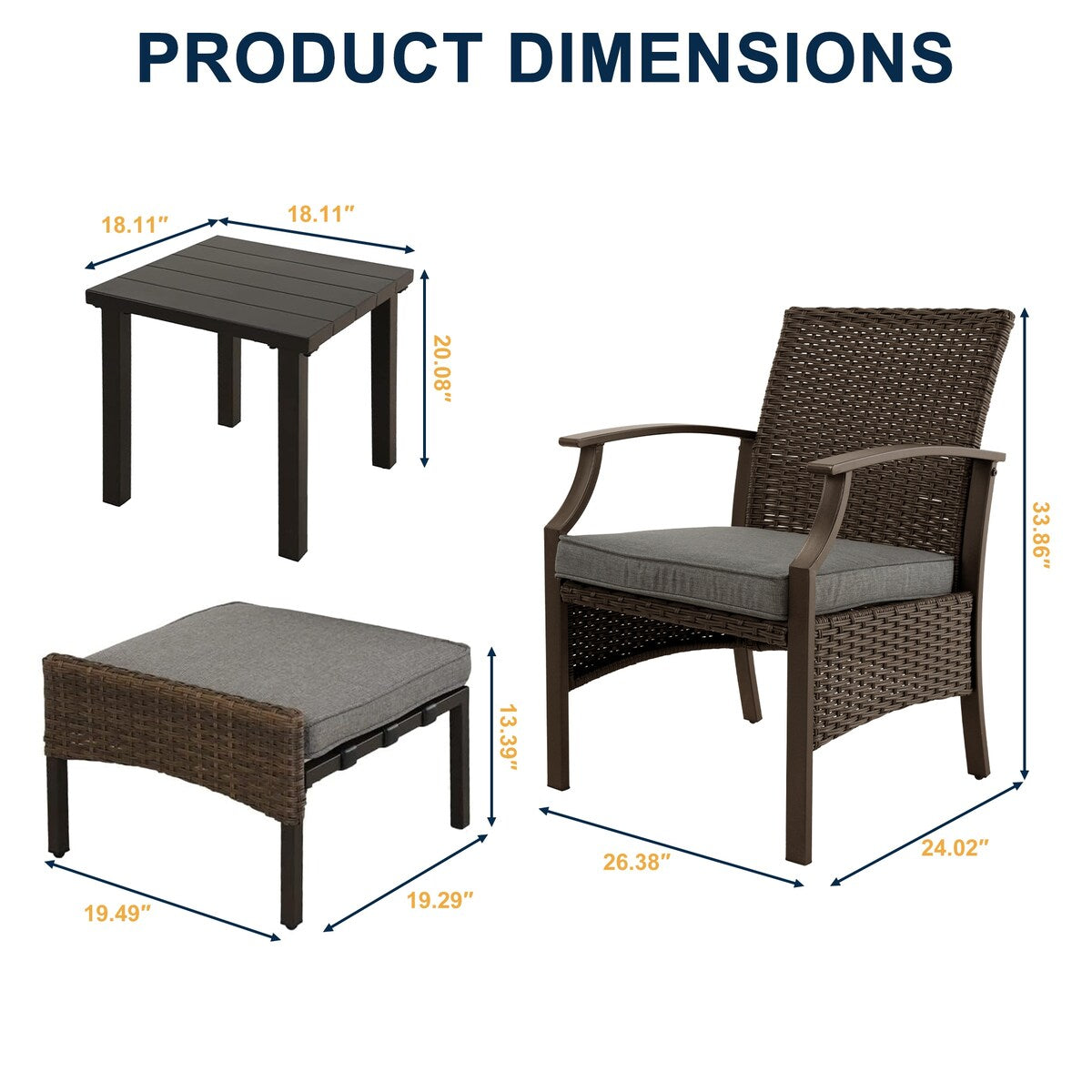 Set da conversazione per patio da 5 pezzi con cuscini, tavolino e pouf