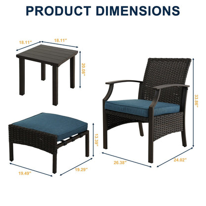 Set da conversazione per patio da 5 pezzi con cuscini, tavolino e pouf