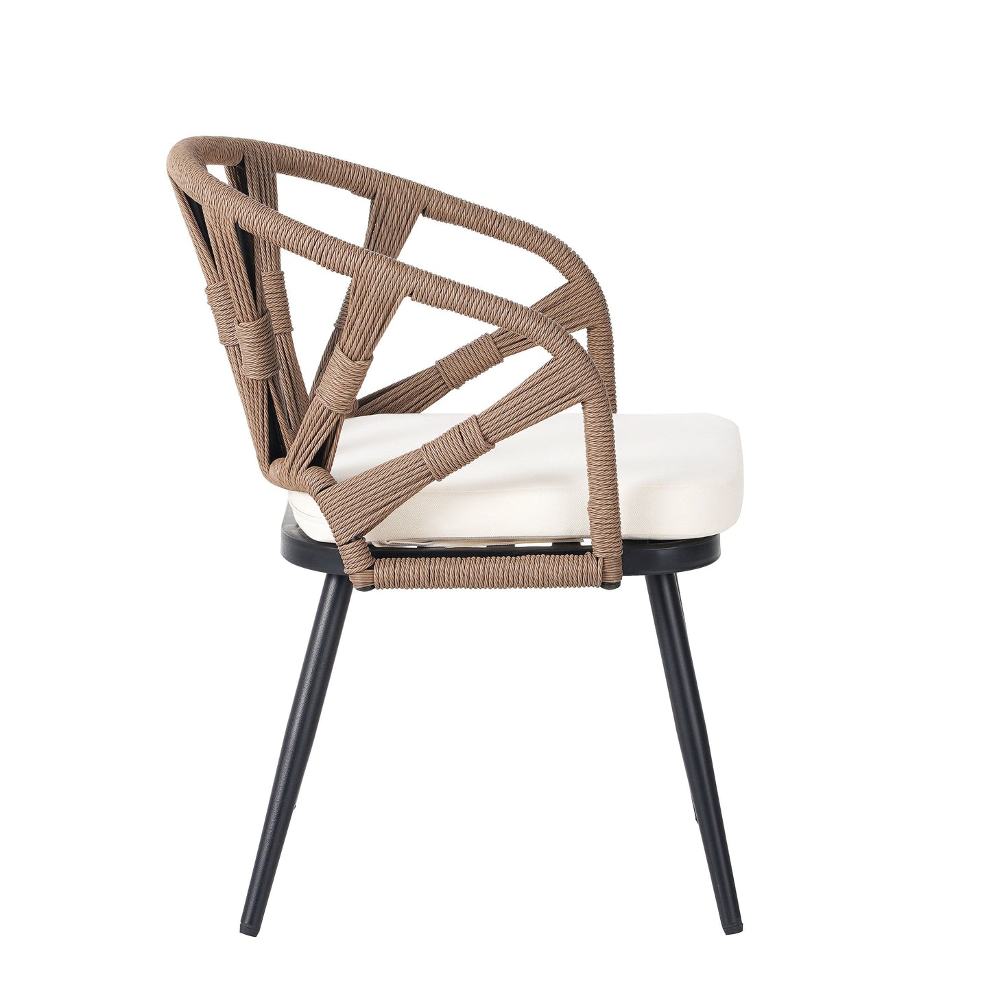 Set da 5 tavoli e sedie da pranzo per esterni, set di mobili da giardino con sedie in rattan PE e tavolo rettangolare in legno