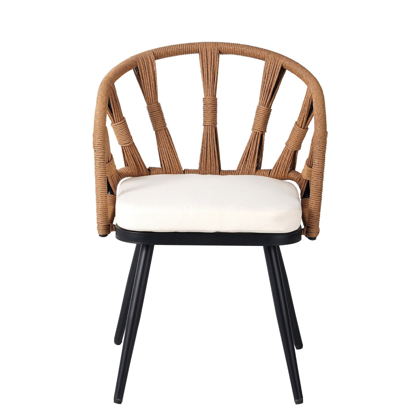 Set da 5 tavoli e sedie da pranzo per esterni, set di mobili da giardino con sedie in rattan PE e tavolo rettangolare in legno