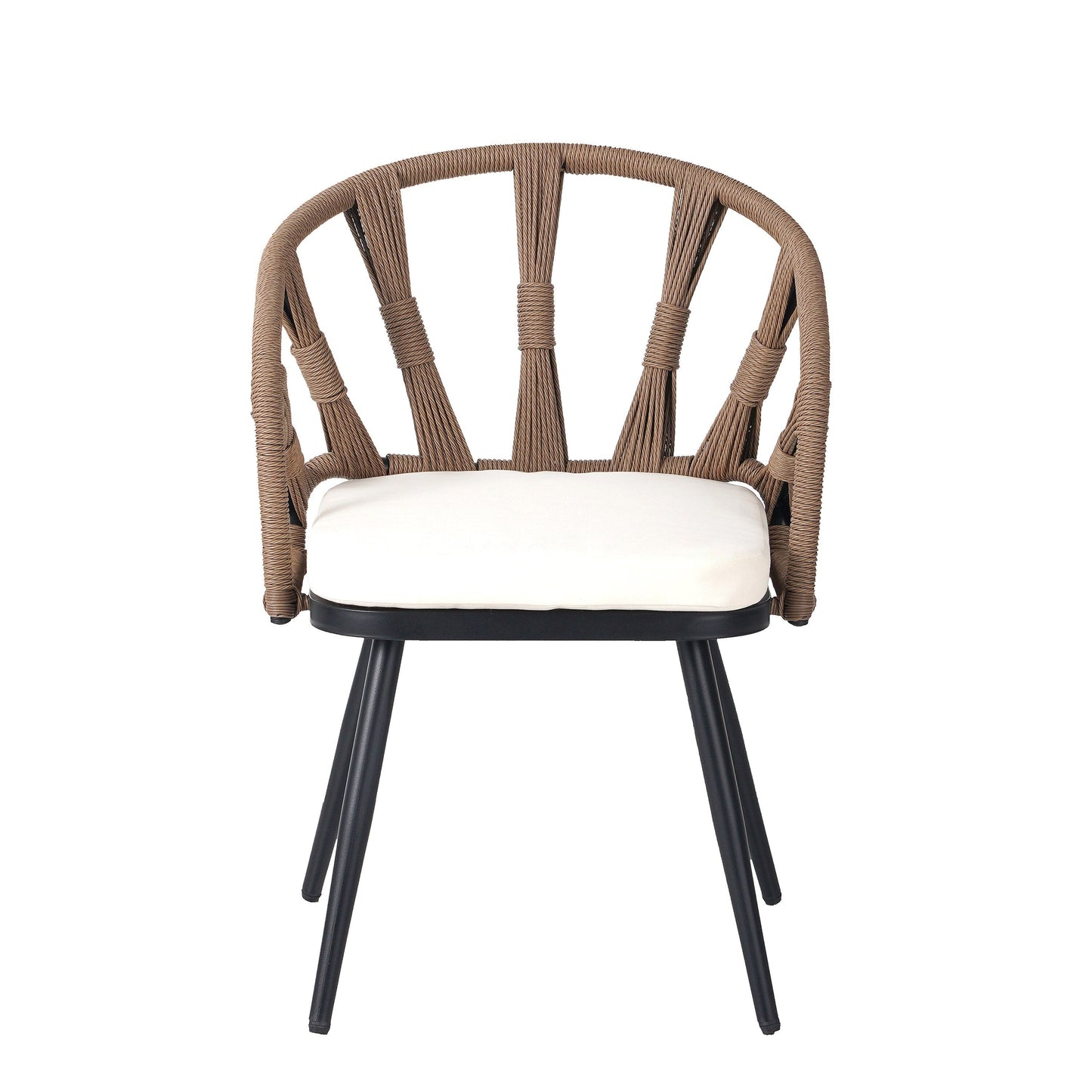 Set da 5 tavoli e sedie da pranzo per esterni, set di mobili da giardino con sedie in rattan PE e tavolo rettangolare in legno