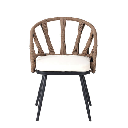 Set da 5 tavoli e sedie da pranzo per esterni, set di mobili da giardino con sedie in rattan PE e tavolo rettangolare in legno