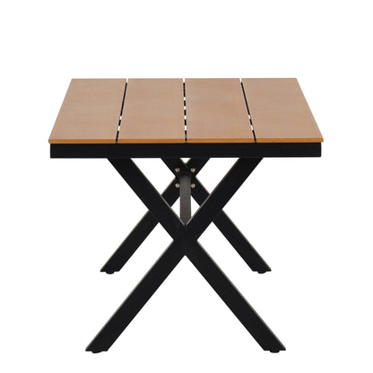 Set da 5 tavoli e sedie da pranzo per esterni, set di mobili da giardino con sedie in rattan PE e tavolo rettangolare in legno