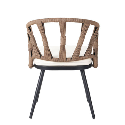 Set da 5 tavoli e sedie da pranzo per esterni, set di mobili da giardino con sedie in rattan PE e tavolo rettangolare in legno