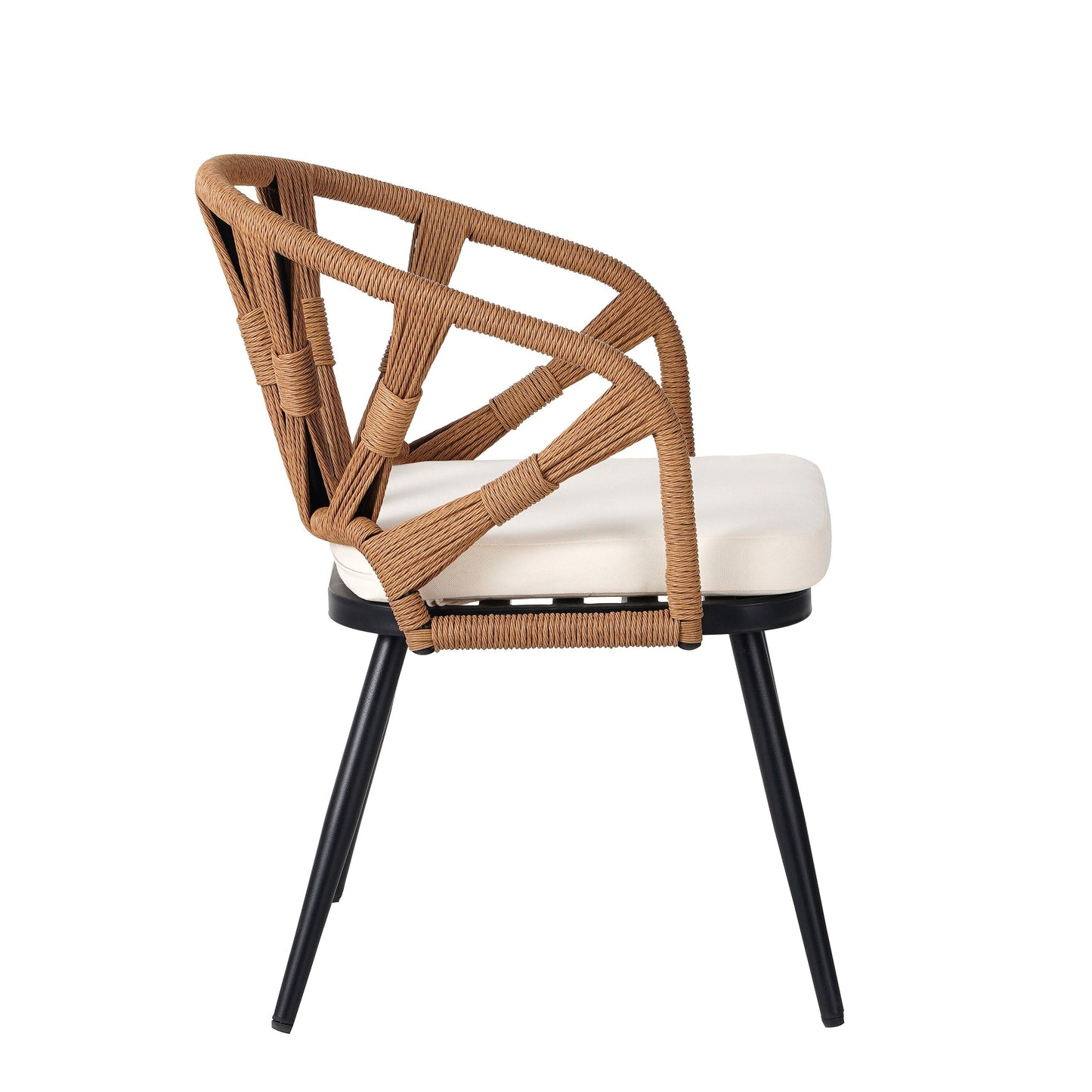 Set da 5 tavoli e sedie da pranzo per esterni, set di mobili da giardino con sedie in rattan PE e tavolo rettangolare in legno