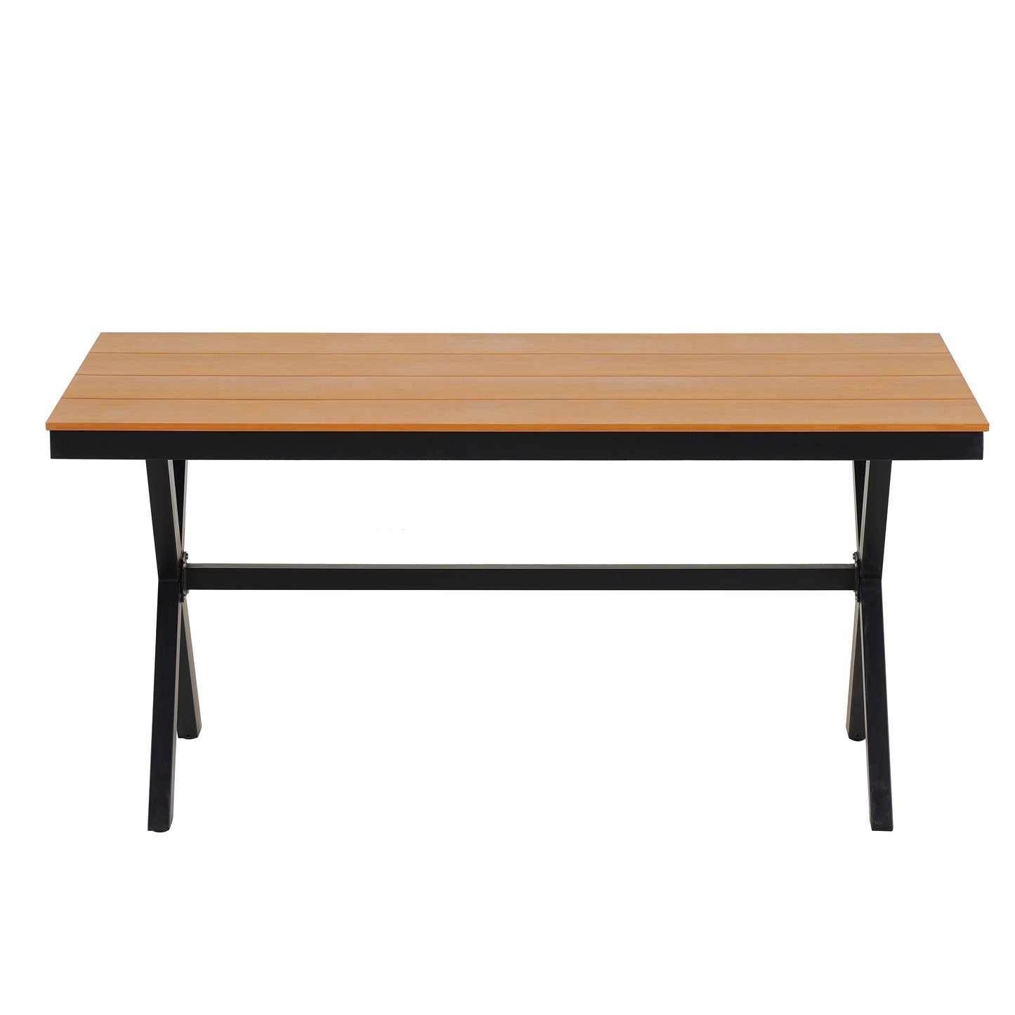 Set da 5 tavoli e sedie da pranzo per esterni, set di mobili da giardino con sedie in rattan PE e tavolo rettangolare in legno