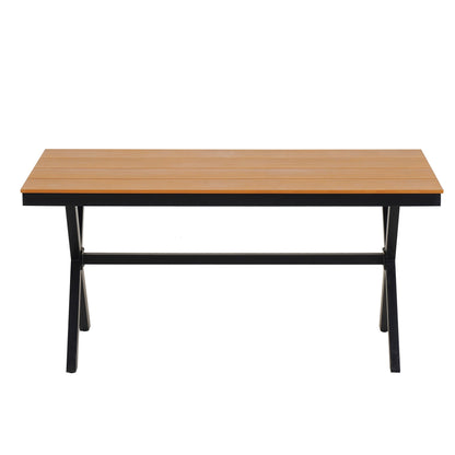 Set da 5 tavoli e sedie da pranzo per esterni, set di mobili da giardino con sedie in rattan PE e tavolo rettangolare in legno