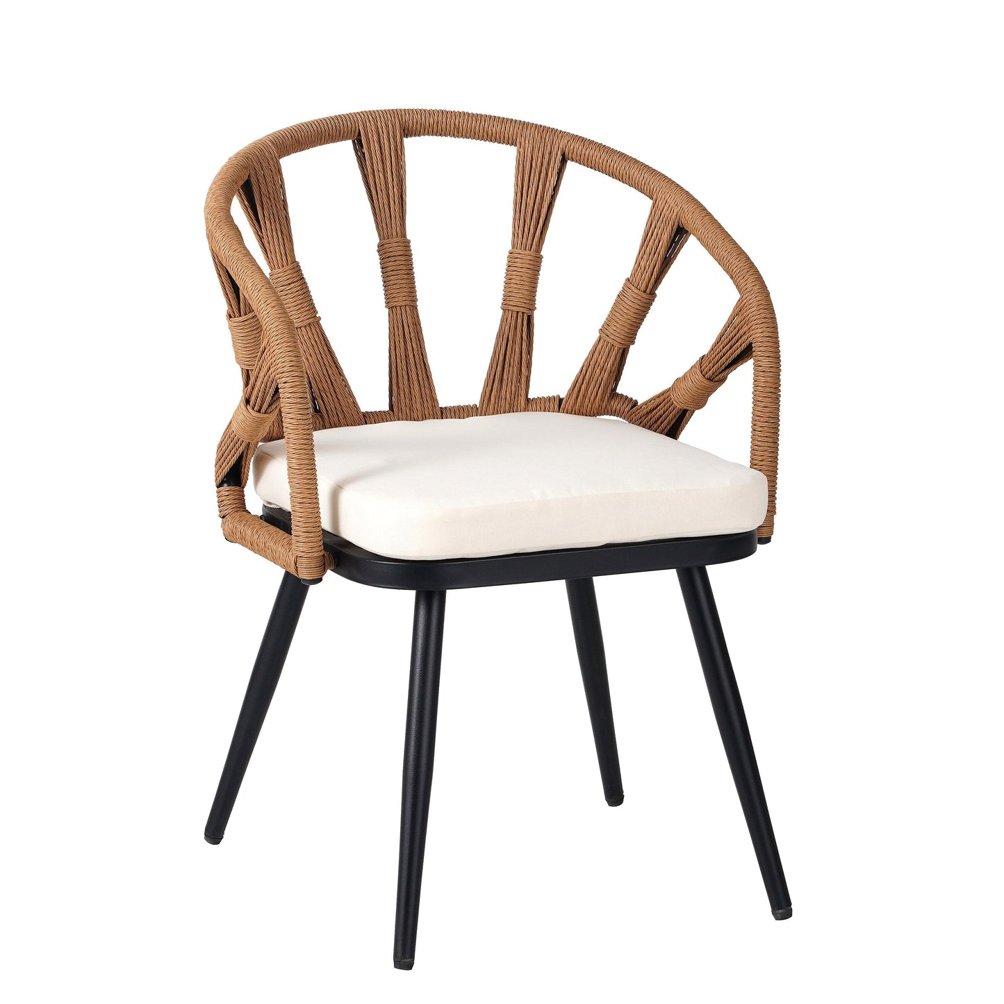 Set da 5 tavoli e sedie da pranzo per esterni, set di mobili da giardino con sedie in rattan PE e tavolo rettangolare in legno