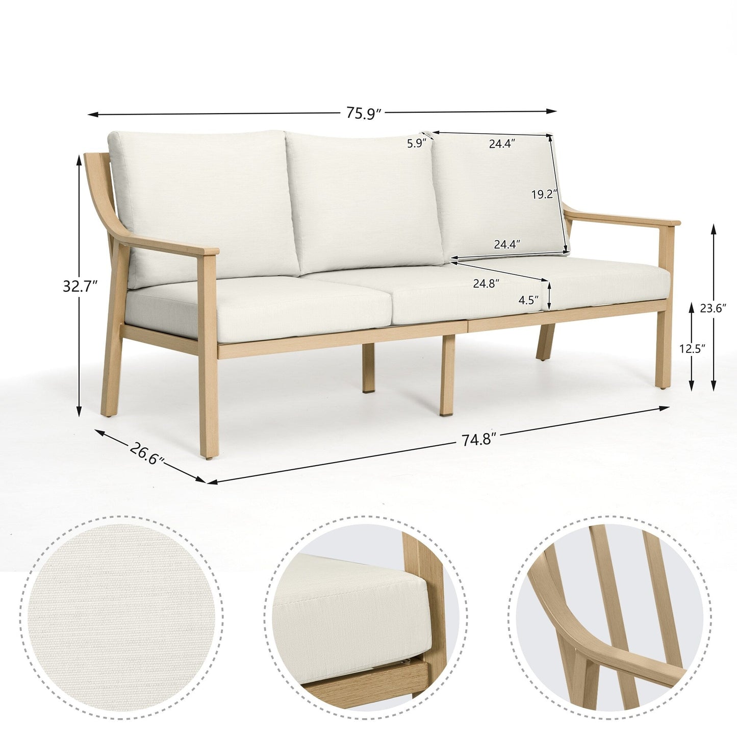 Set da conversazione in alluminio per 5 persone con sedie girevoli, tavolino e cuscini