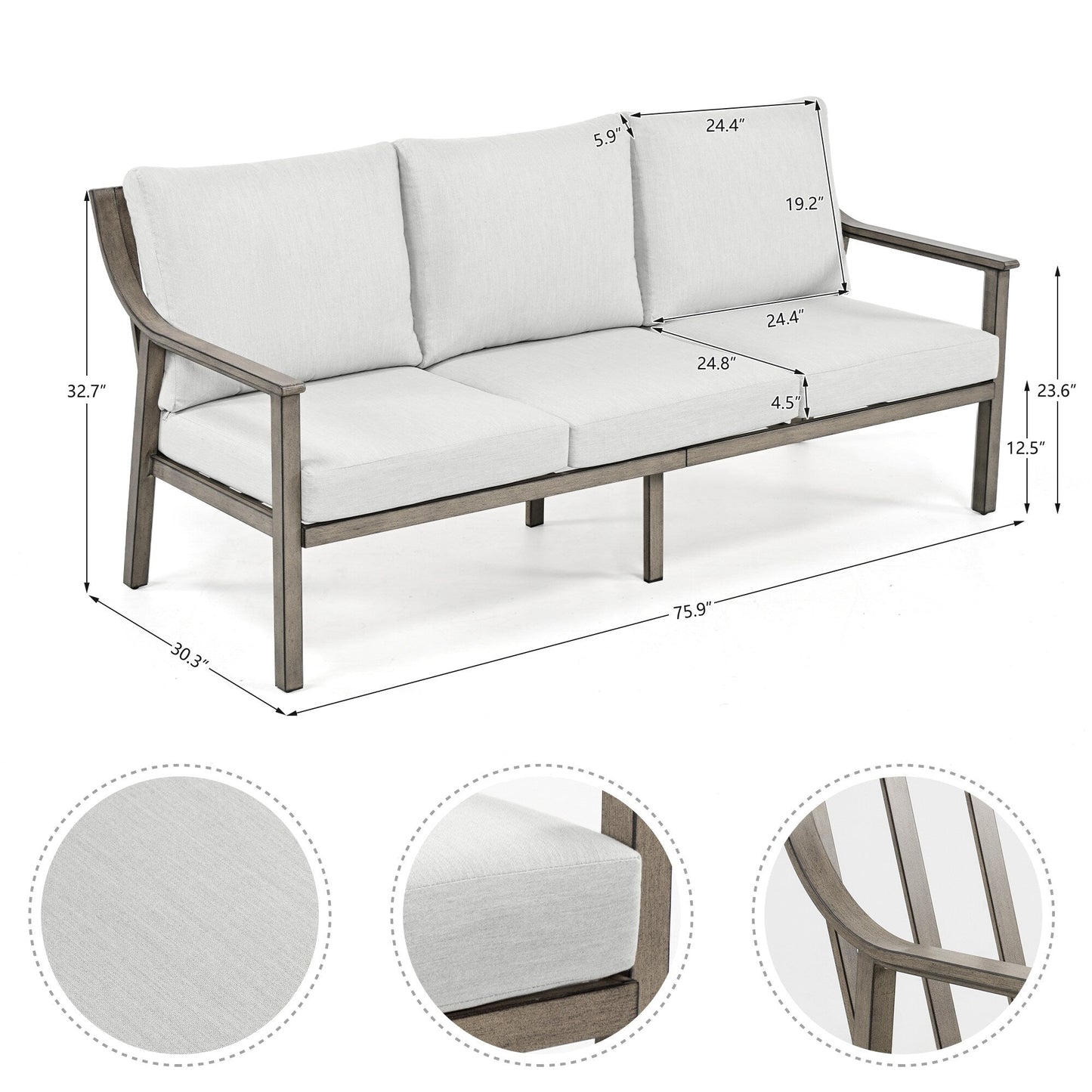 Set da conversazione in alluminio per 5 persone con sedie girevoli, tavolino e cuscini