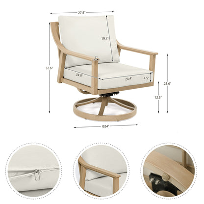 Set da conversazione in alluminio per 5 persone con sedie girevoli, tavolino e cuscini