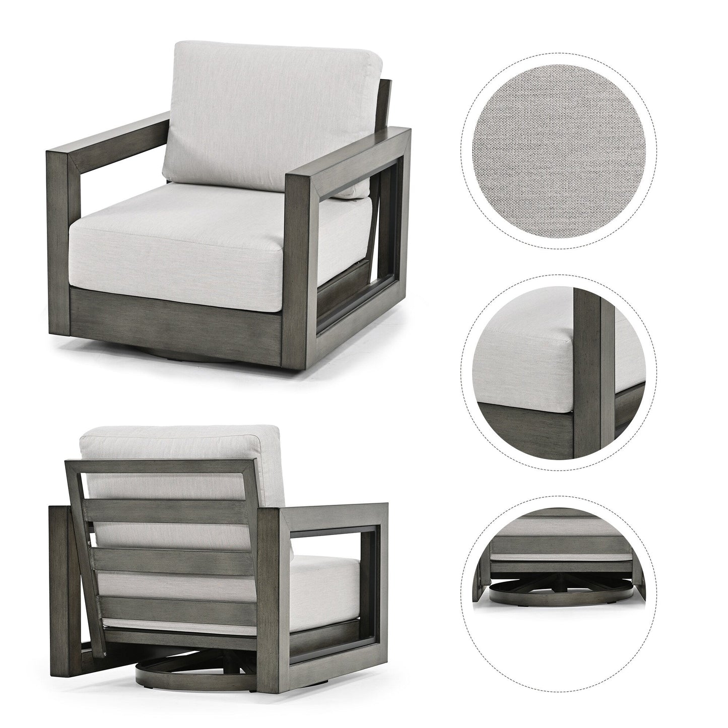 Set da conversazione per patio in alluminio per 5 persone con sedie girevoli, struttura dipinta a mano e cuscini