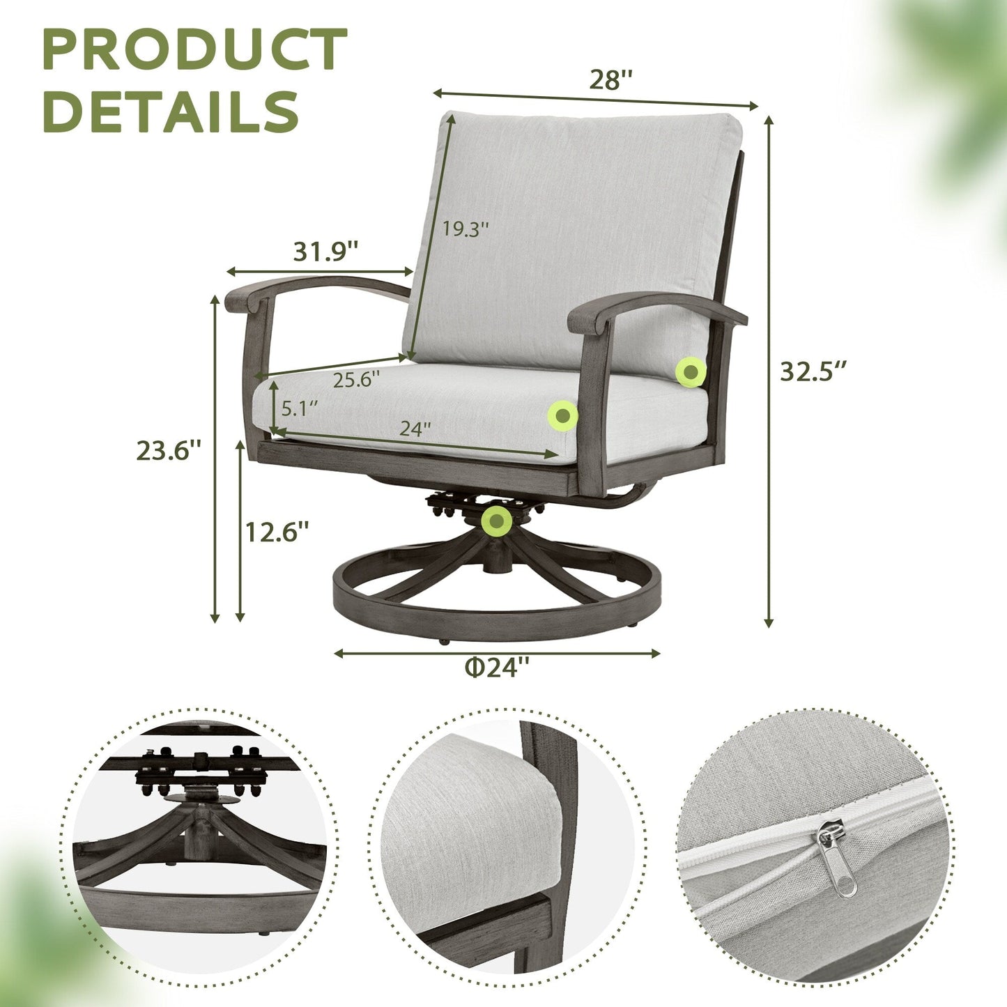 Set da conversazione in alluminio da 5 pezzi per patio con tavolino, pouf e cuscini grigio chiaro