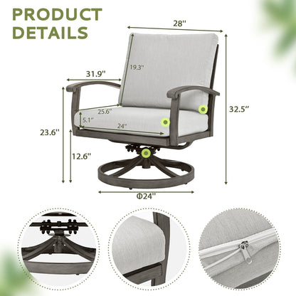 Set da conversazione in alluminio da 5 pezzi per patio con tavolino, pouf e cuscini grigio chiaro