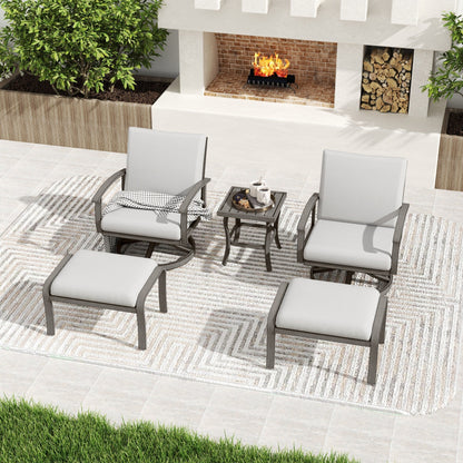 Set da conversazione in alluminio da 5 pezzi per patio con tavolino, pouf e cuscini grigio chiaro