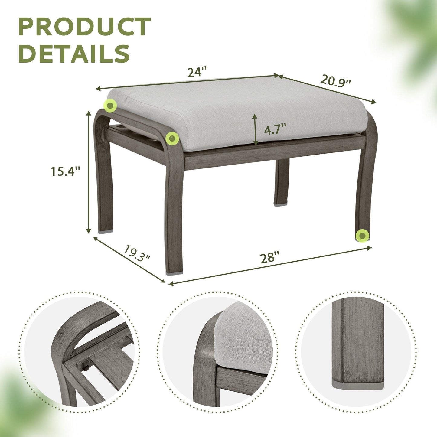 Set da conversazione in alluminio da 5 pezzi per patio con tavolino, pouf e cuscini grigio chiaro