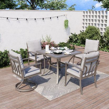 Set da pranzo per patio in alluminio da 5 pezzi con 2 sedie da pranzo girevoli e 2 sedie da pranzo e cuscini lavabili