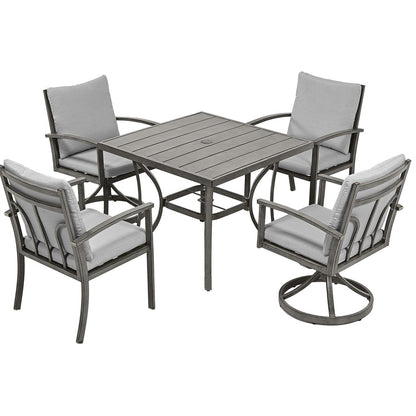 Set da pranzo per patio in alluminio da 5 pezzi con 2 sedie da pranzo girevoli e 2 sedie da pranzo e cuscini lavabili